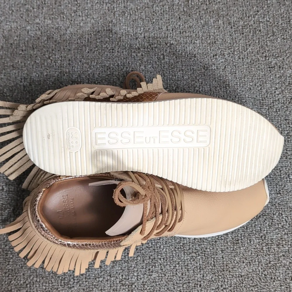 Esseutesse Leather Fringe Sneaker - Sand Tan Size 39 EU - 8.5 US - Picture 12 of 16